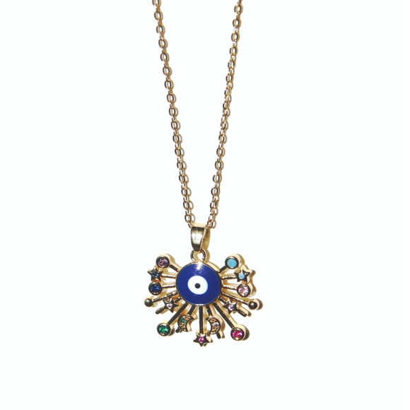 *NEW* 18K Gold Plated Cubic Zirconia Evil Eyes Pendant Necklace 🧿🪬 - Picture 6 of 11